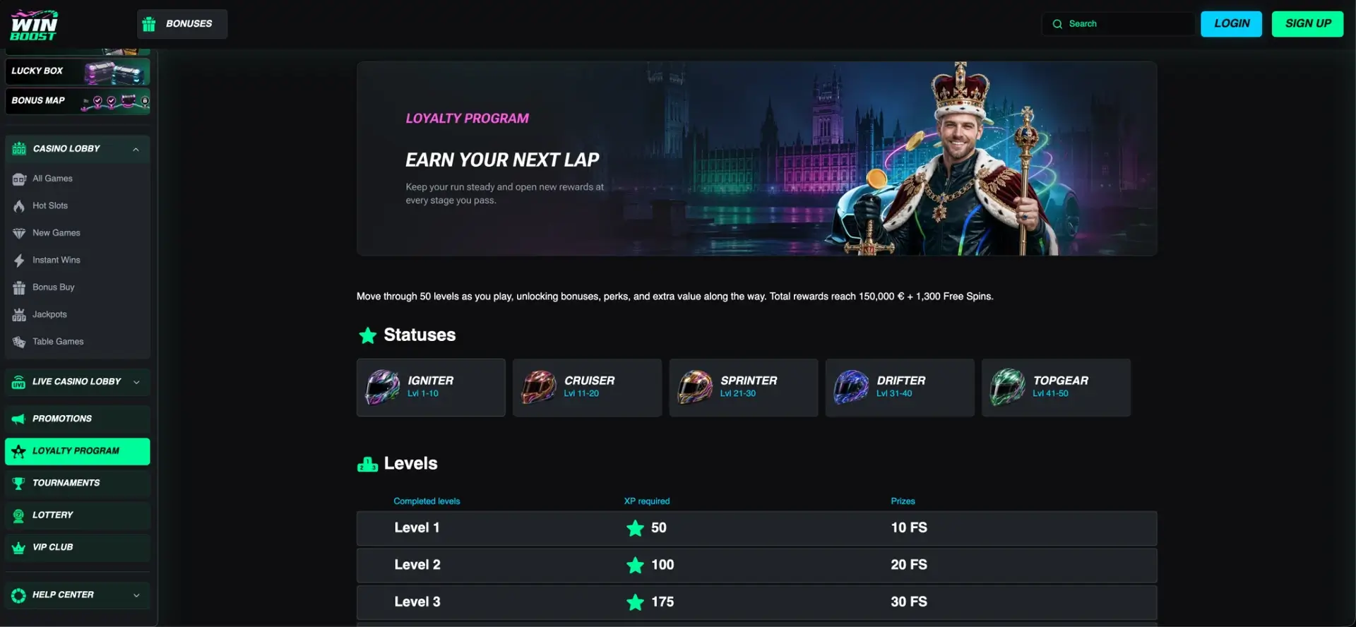 WinBoost 50-level loyalty programme